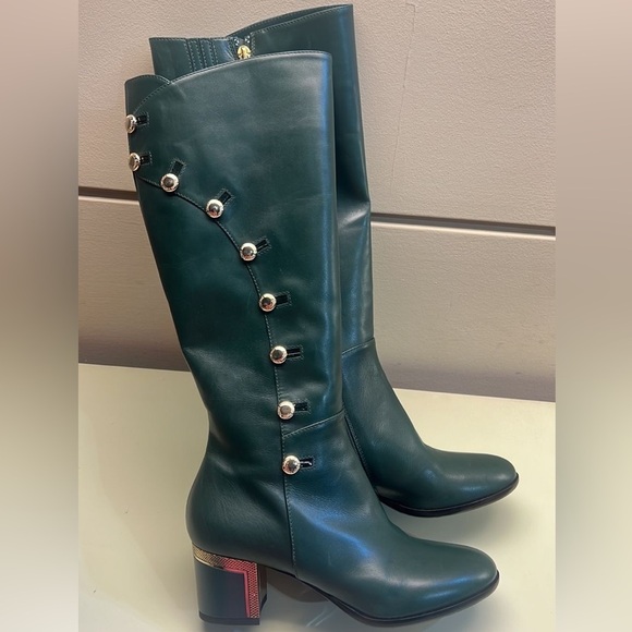 MARINO FABIANI MADE IN ITALY Green Heeled Knee-High Boots with Studded Detail - Picture 1 of 5